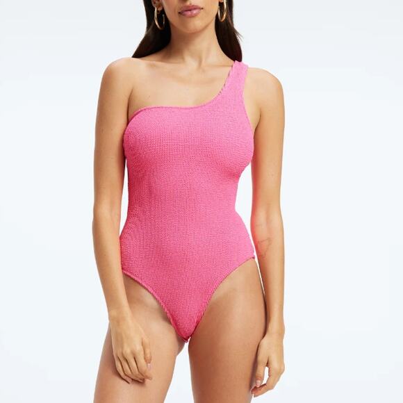 NWT Good American Always Fits Shoulder One-Piece Swimsuit in Bright Pink - Picture 1 of 10